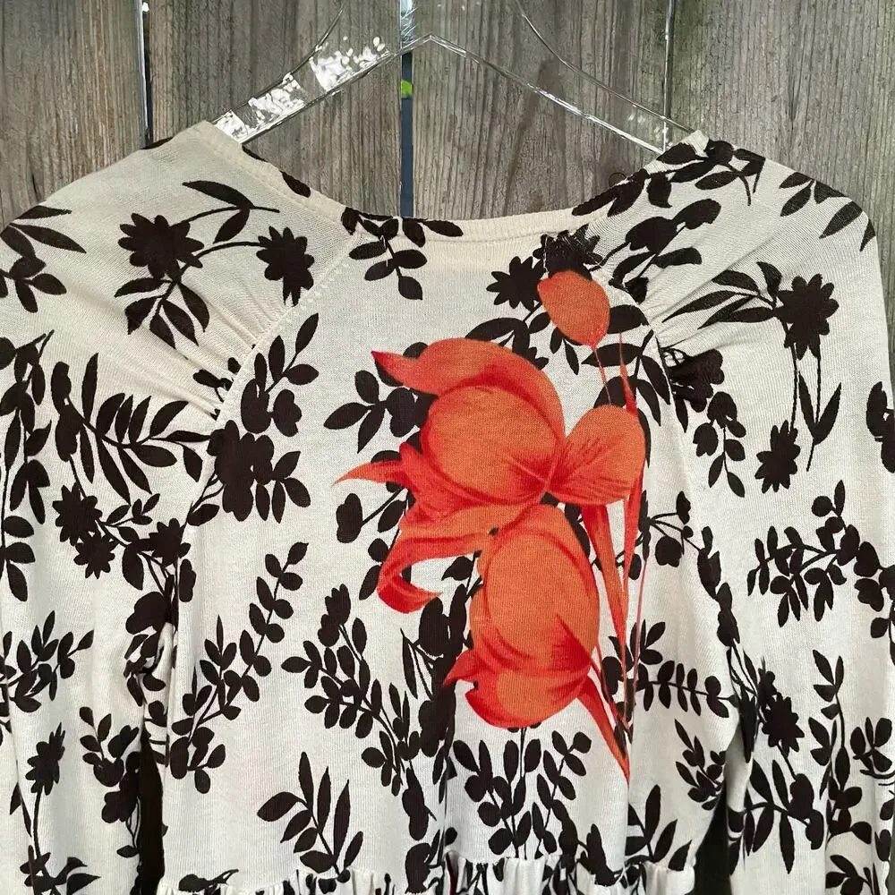 Anthropologie Sparrow Floral Tulips Cardigan Sweater White Brown Small - Picture 5 of 9